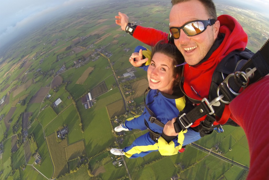 Tandem skydive over the countryside